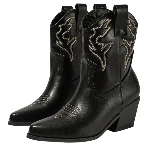 Aneikeh Vintage Embroidered Large Western Cowboy Boots Autumn/Winter New Style Coarse Heel Pointed Ankle Barrel Knight Boots