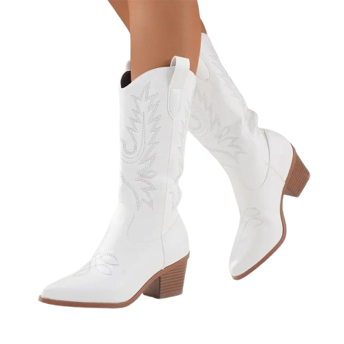 Plus size 43 High Quality Block Heels Mid-calf White Cowboy Boots Women Vintage Country Concert Western Boots Shoes