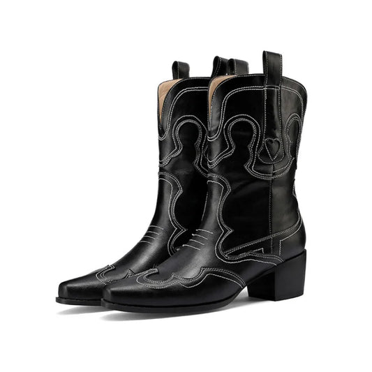 Western Cowboy Boots Women Block Medium