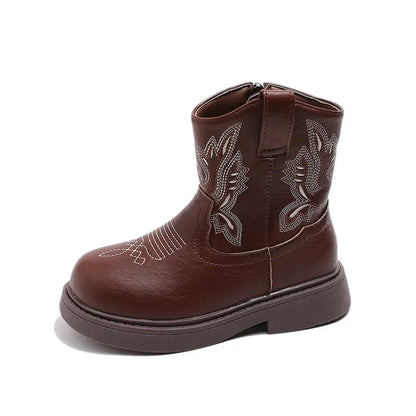 Girls Ankle Boots with Side Zipper Kids Short Boots Non-slip 2024 Winter New Children Fashion Boots Soft Sole Embroidered Trendy